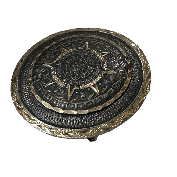 Signed 925 Mex Taxco Eagle 13 Heavy Aztec Mayan Calendar Domed Brooch Pendant - Picture 6 of 16